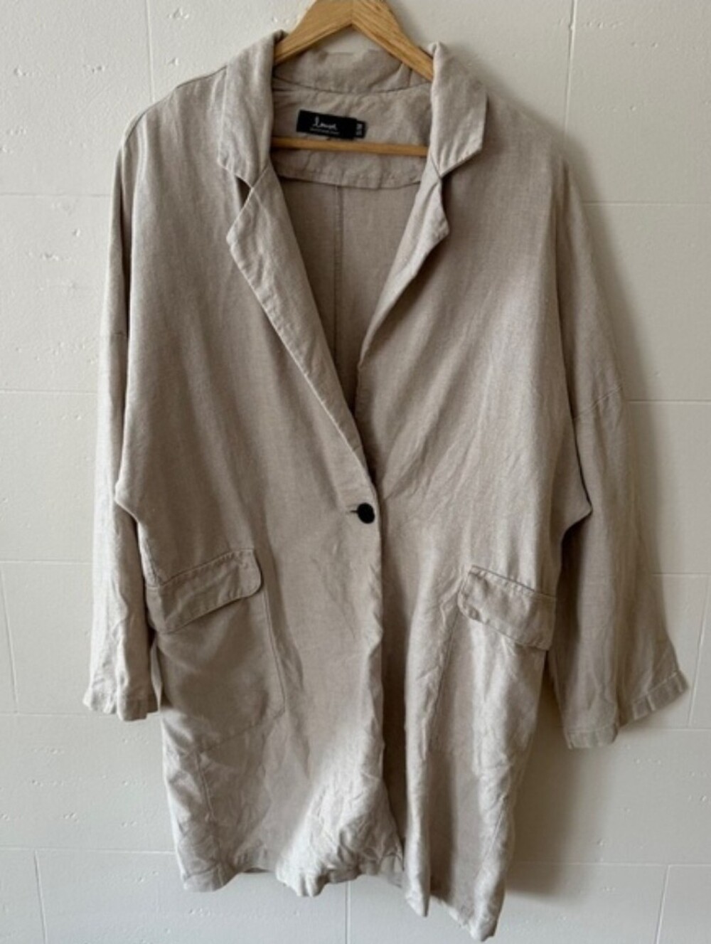 Louve 100% Linen Oversized Longline Blazer Jacket Oatmeal Beige